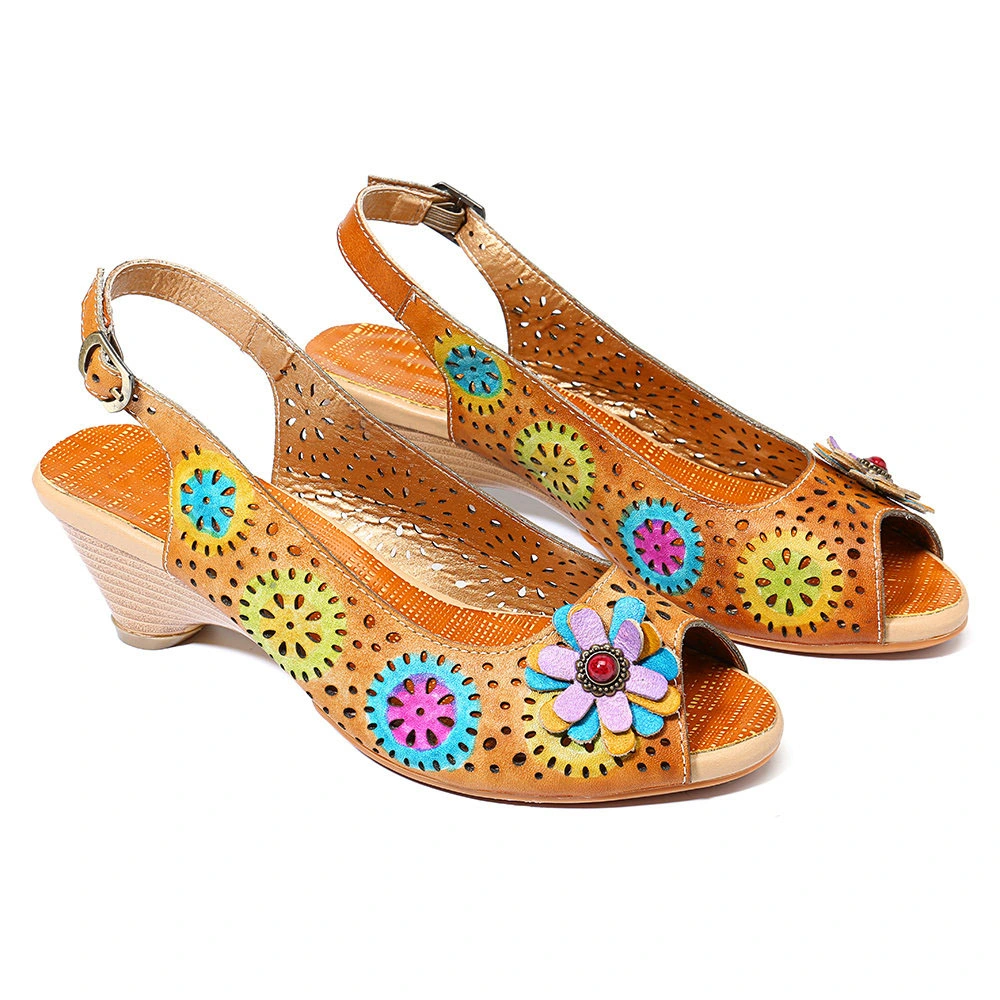 Fashion Flower Pattern Belt Buckle Shoes Hollow out Sandals