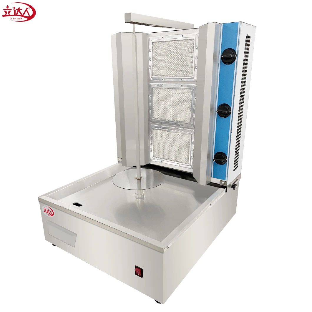 LPG Gas Vertical Shawarma BBQ Grill Two Infrared Burners Gas Doner Kebab Maker Stainless Steel Shawarma Grill Machine