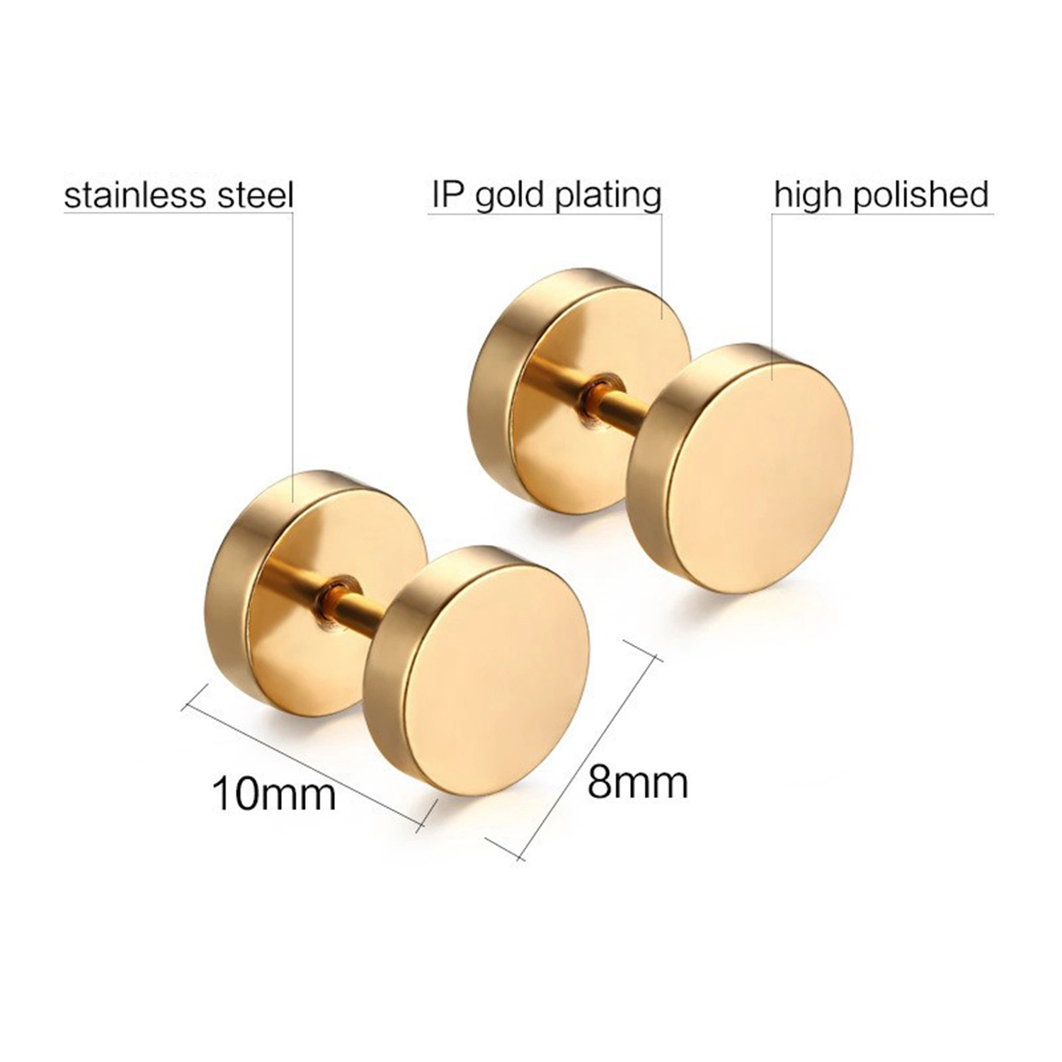 Manufacturer Sells Fashionable Titanium Steel Barbell Earrings Men and Women's Stainless Steel Round Cake Dumbbell Earrings Earrings Accessories Ers110