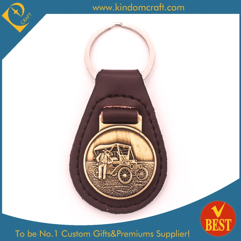 China Customized Hot Sale Metal Badge Leather Key Ring in Ancient Style