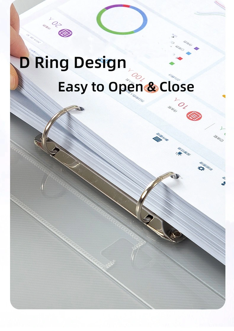 Tampa PP translúcida de 4 anéis, com clipe circular D, à prova de água Pasta de ficheiros de anel organizador material de escritório material de escritório material de escritório