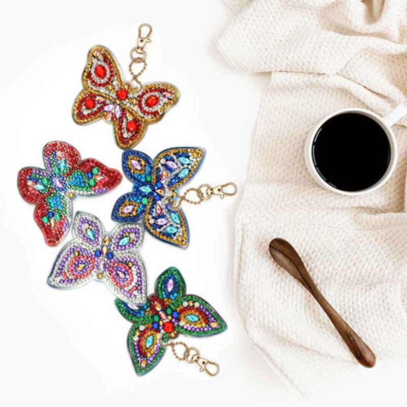 DIY Colorful Special Drill Rhinestone Butterfly Charms Keychain Diamond Painting Keychain Drink Keychain