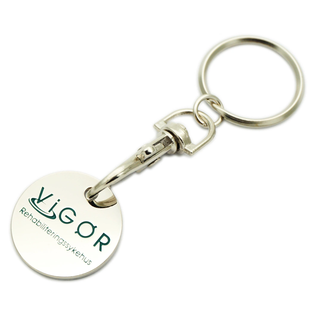 Custom Metal Trolley Coin Keyring with Etching Logo in Low Price