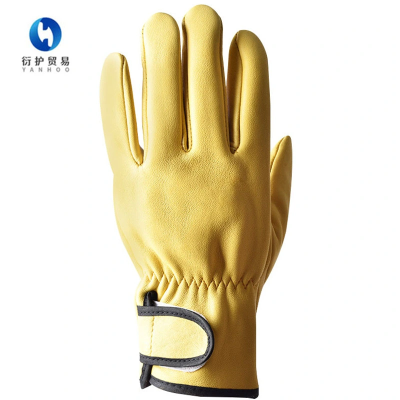 Yellow Polyester Fleece Lined Goatskin Top Grain Leather Work Gloves