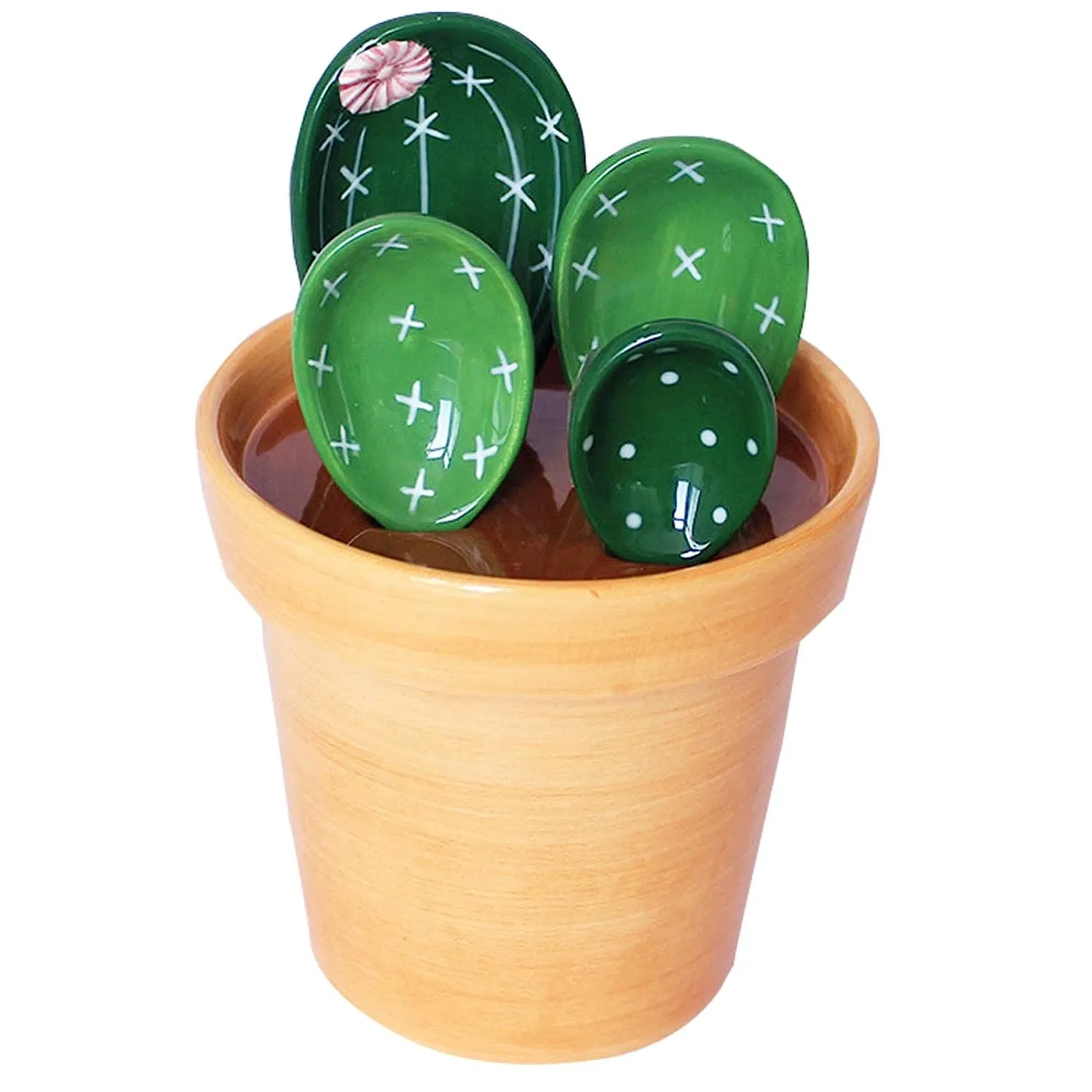 Cactus Ceramic Measuring Spoons Set in Pot Measuring Cups for Baking Slat Sugar