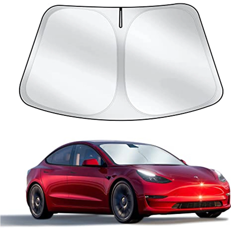 Car Sunshade for Tesla Model 3/Y Exclusively Front Windshield Double Layer Light Blocking Fabric Foldable Sun Shade