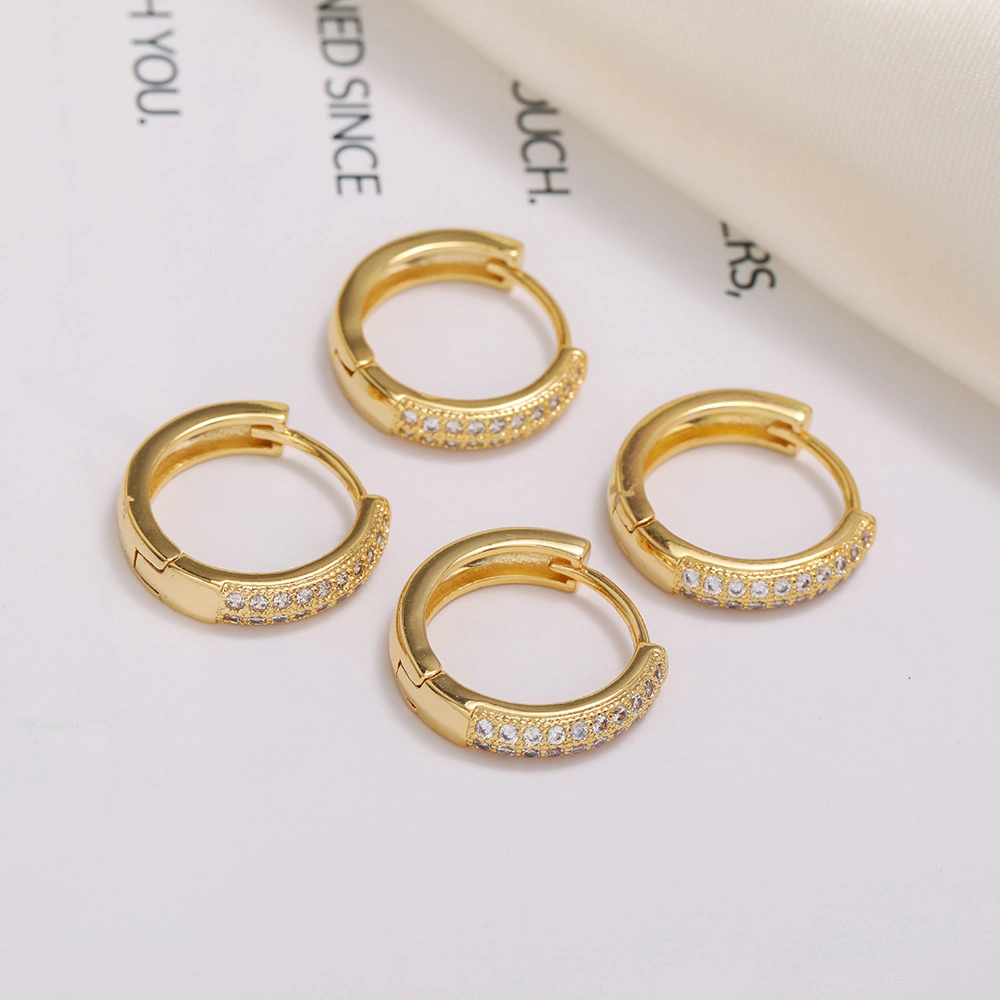 Circle Earrings Brass Gold Plated Color Preserving Jewelry Full of Diamonds Hoop Earrings