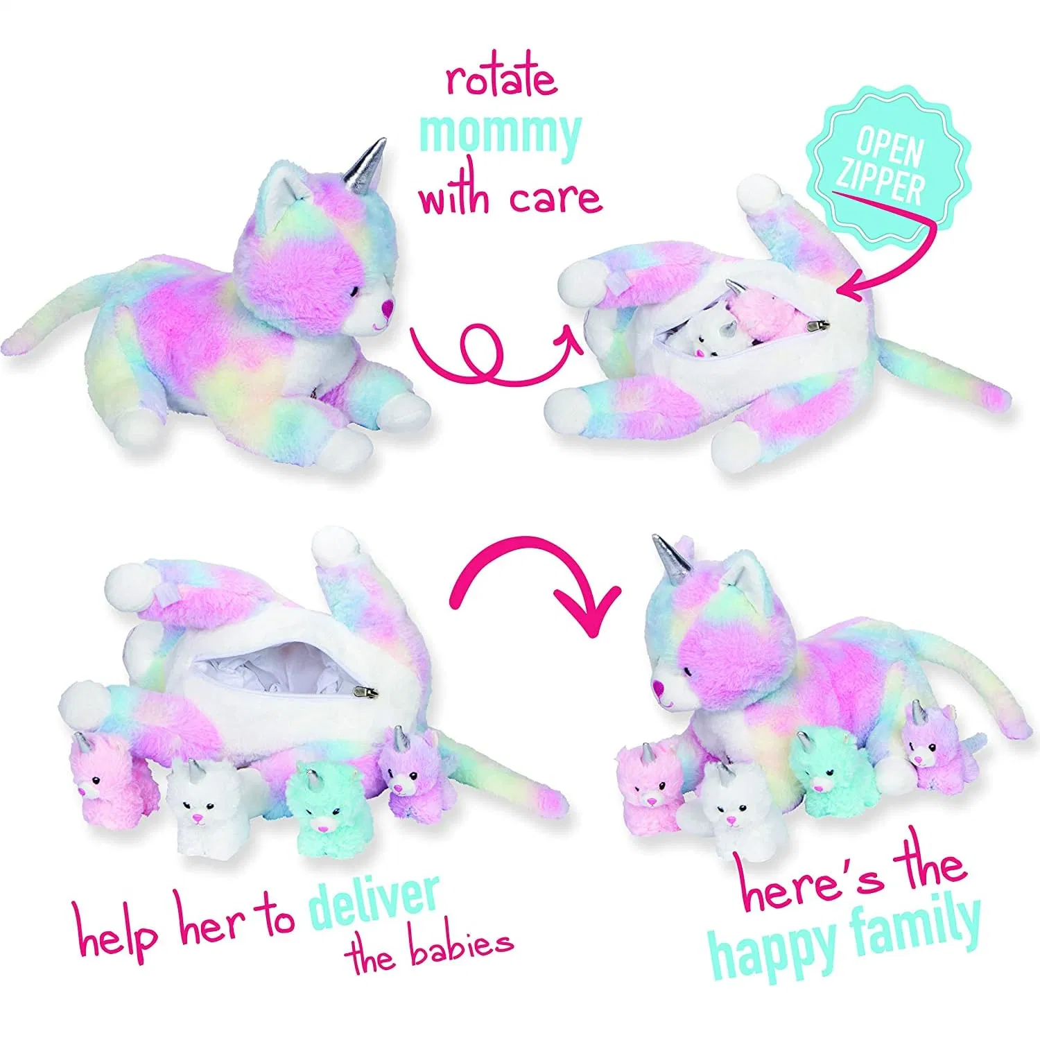 Squishy Unicorn animaux en peluche Plushie Mummy Unicorn Kitty Chat avec 4 peluche licorns bébé