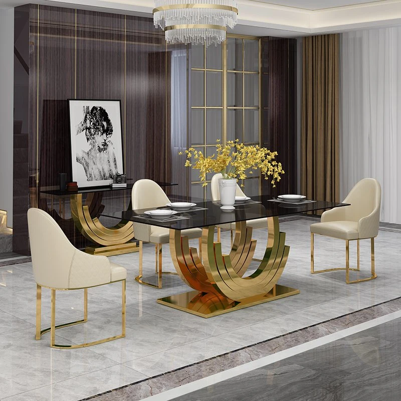 Luxury Golden Base Glass Dining Table for Wedding Party Table