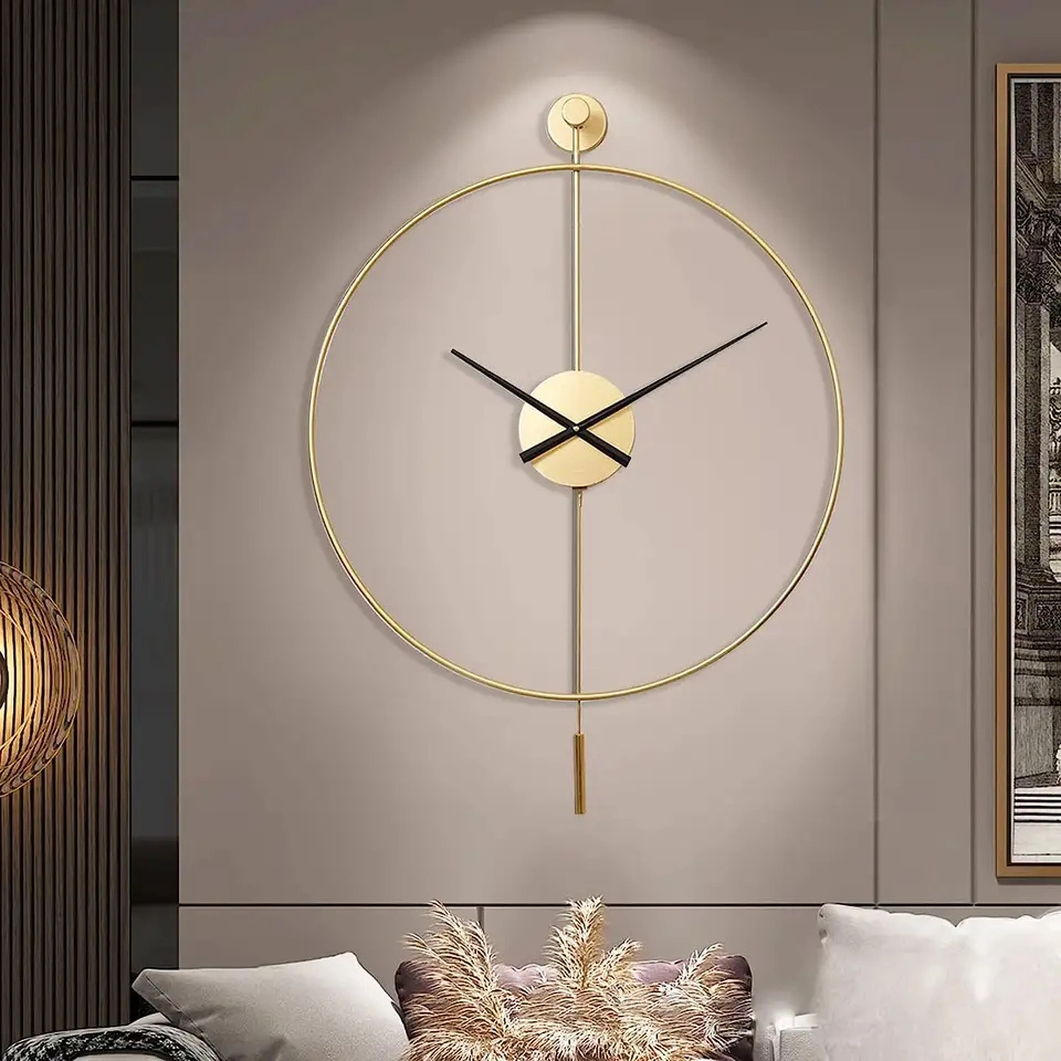 Iron Art Classical Large Decorative Wall Clock with Pendulum Modern Silent Metal Wall Clocks for Living Room Bedroom