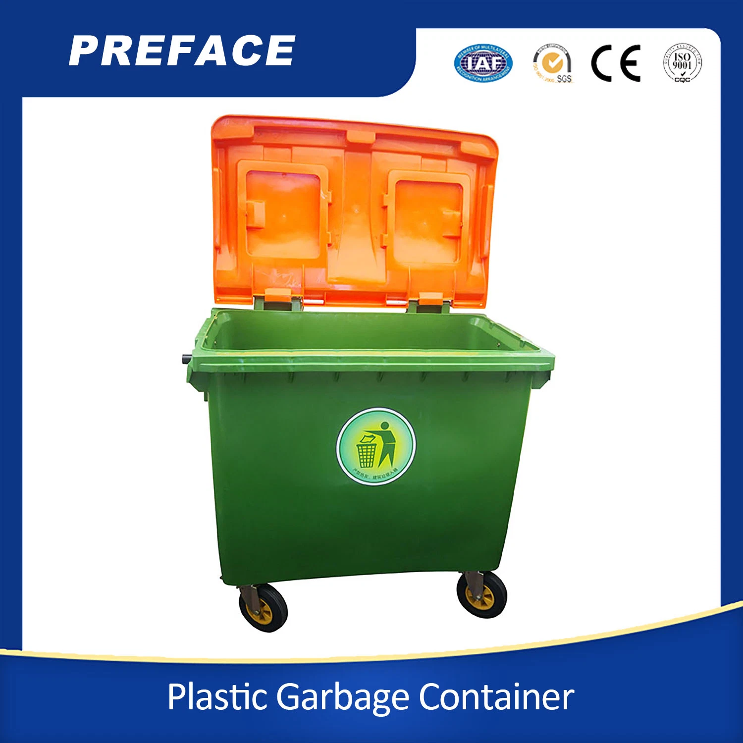 Hot Sale Recycling Garbage Cans Outdoor Waste Bin Plastic Trashbin 1100L Dust Bin Outdoor Trash Can HDPE Outdoor Trash Bin Plastic Dustbin Plastic