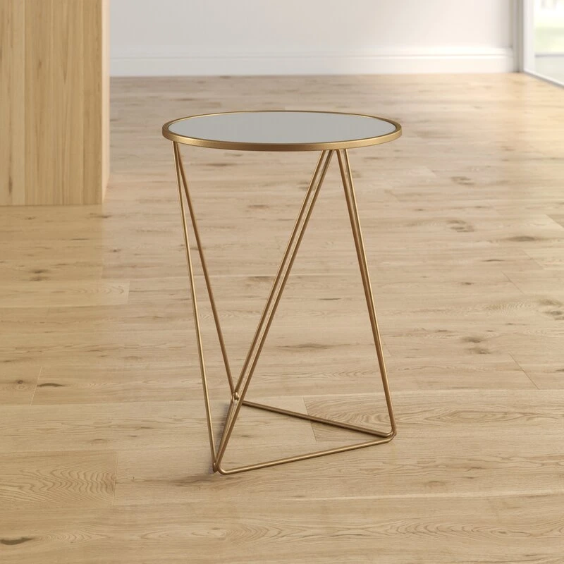 Double X Design Modern Round Metal Wrap Accent Coffee Tables with Golden Metal Base for Living Room