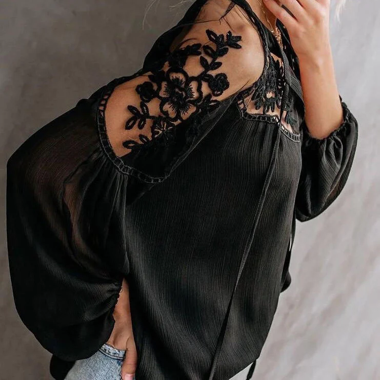 Fashion Black Women's Elegant Lace Shirt