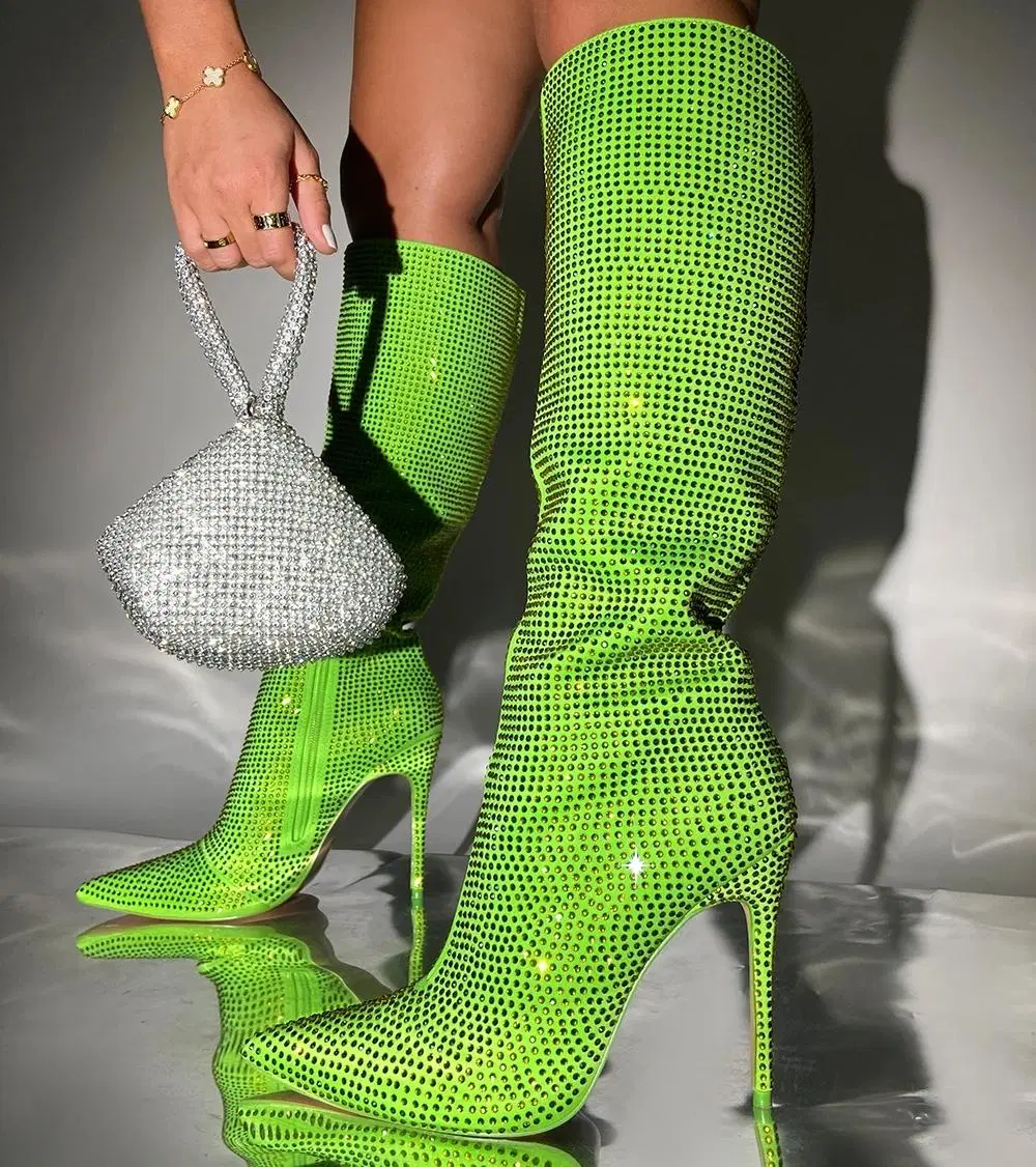 New Fashion High Heel Diamantes Pointed Toe Stiletto Knee High Boots