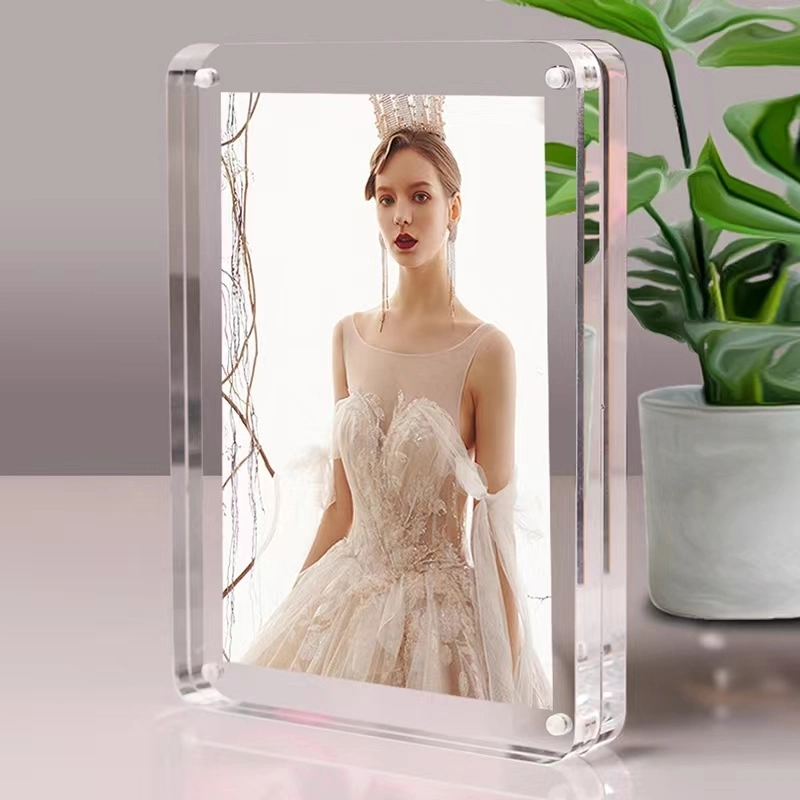 Office Table Counter Photo Display Clear Magnetic L Shape Acrylic Picture Frame