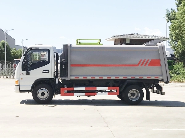Fábrica China JAC Motor de gasolina nuevo 7m3 Hang barril Precio de camión de basura de cargador lateral