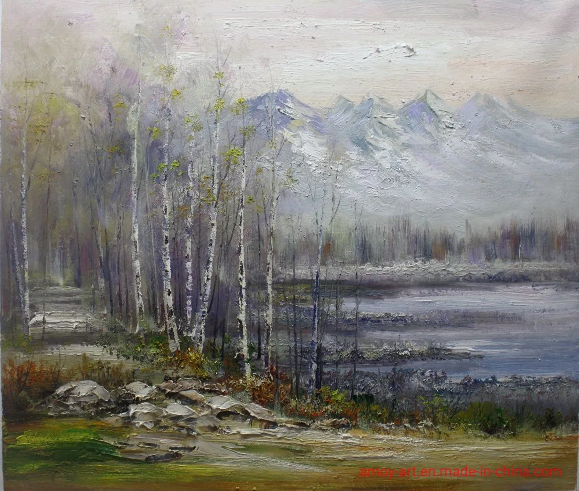 Modern Decorative Birch Landscape Oil Painting for Home Decor