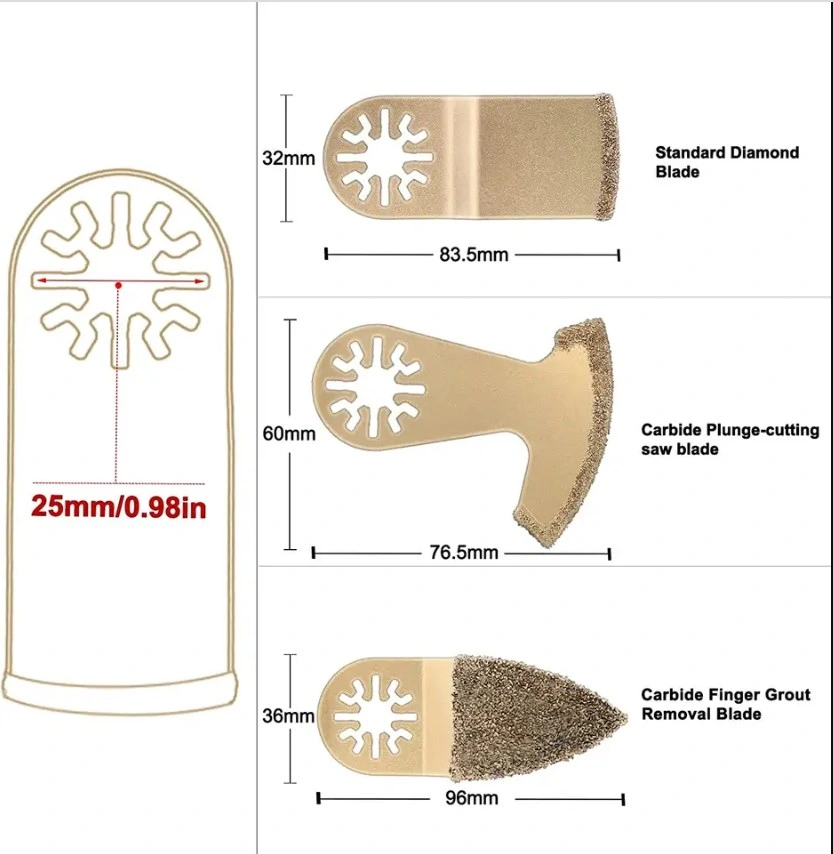 Diamond Grit Multitool Saw Blades Set for Tile Grout Mortar Concrete