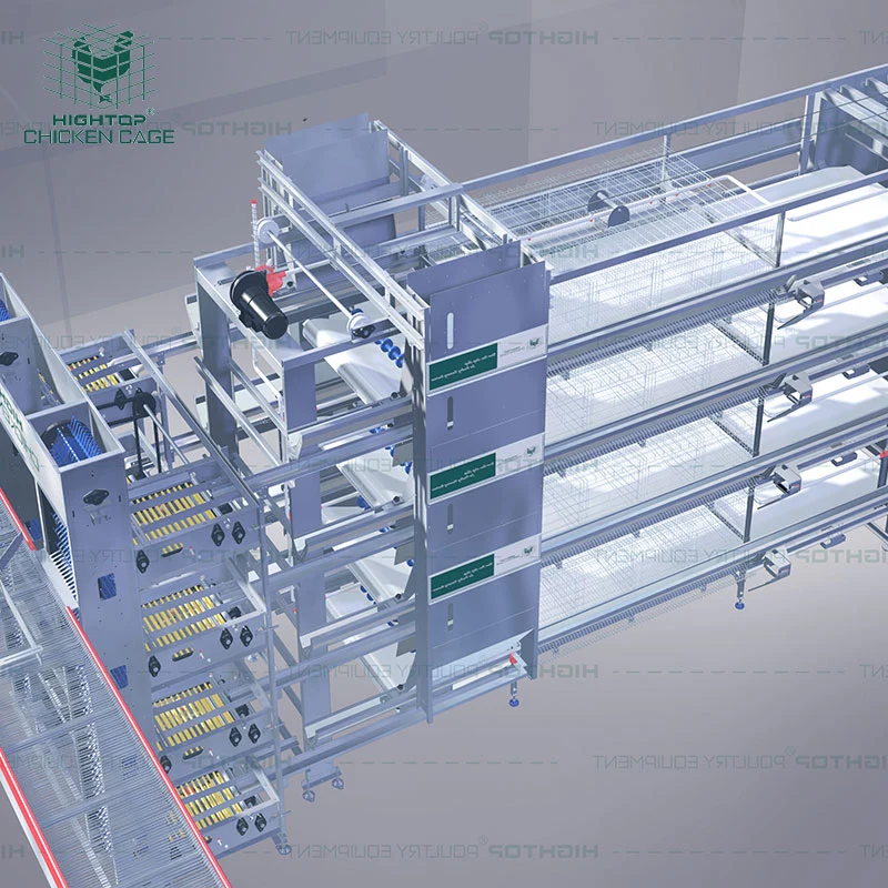 Hightop H Type Système de cage à poules pondeuses automatique complet avec contrôle automatique complet de la ventilation.