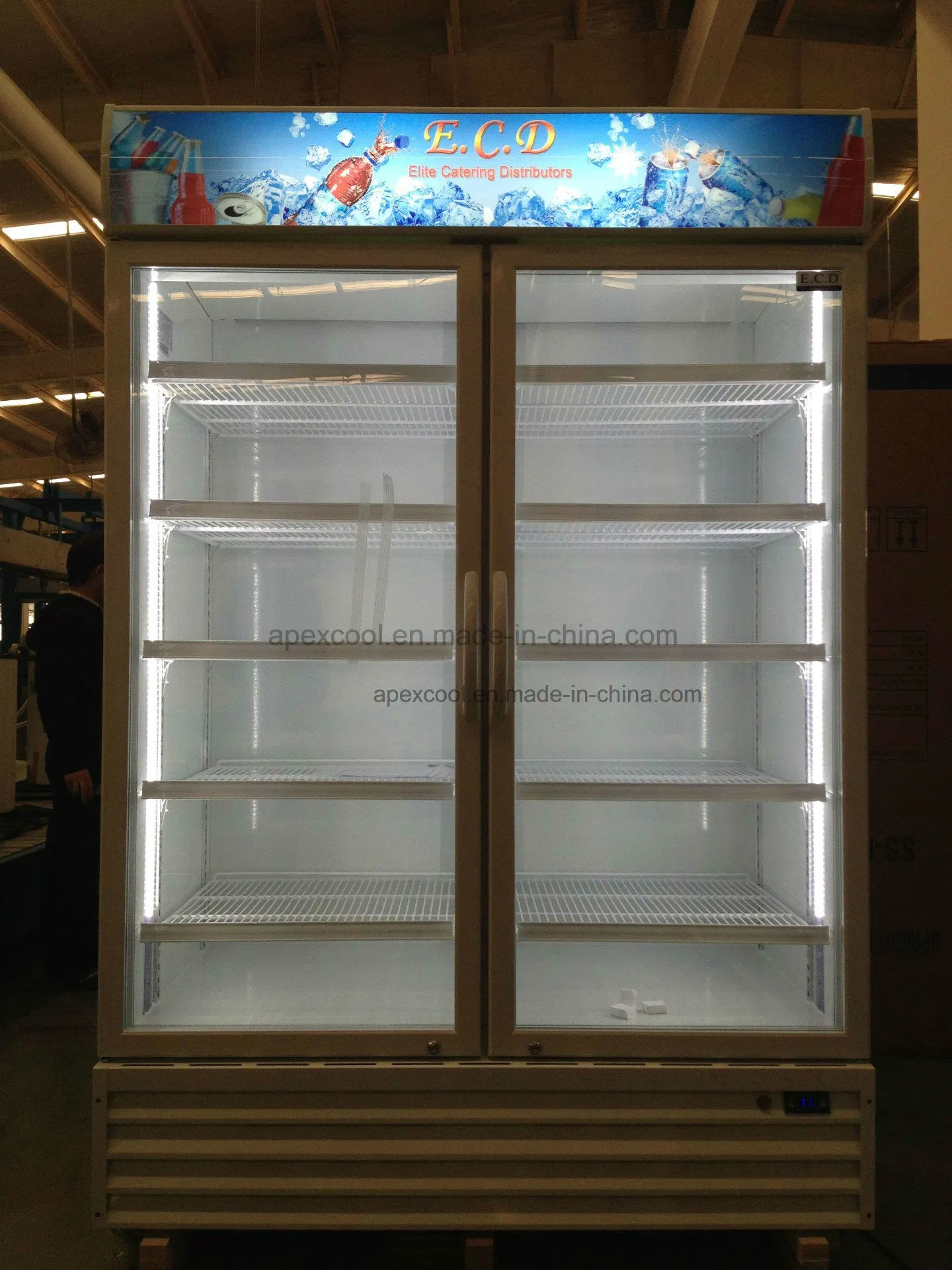 with Lock and Handle Auto-Defrost Supermarket Glass Door Refrigerator