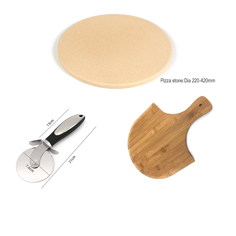 13 Inch Pizza Stone with Wooden Pizza Peel and Stainless Steel Cutter