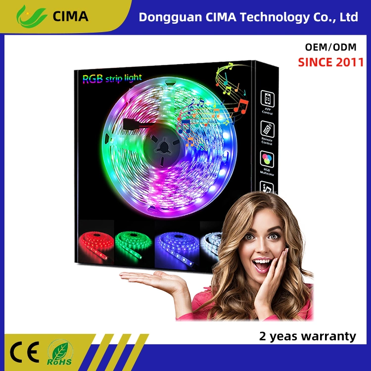 Venta caliente 12V 50m 15m 5050 Cambio de color RGB Music Sync Remote Control inteligente de la aplicación flexible de TIRA DE LEDS