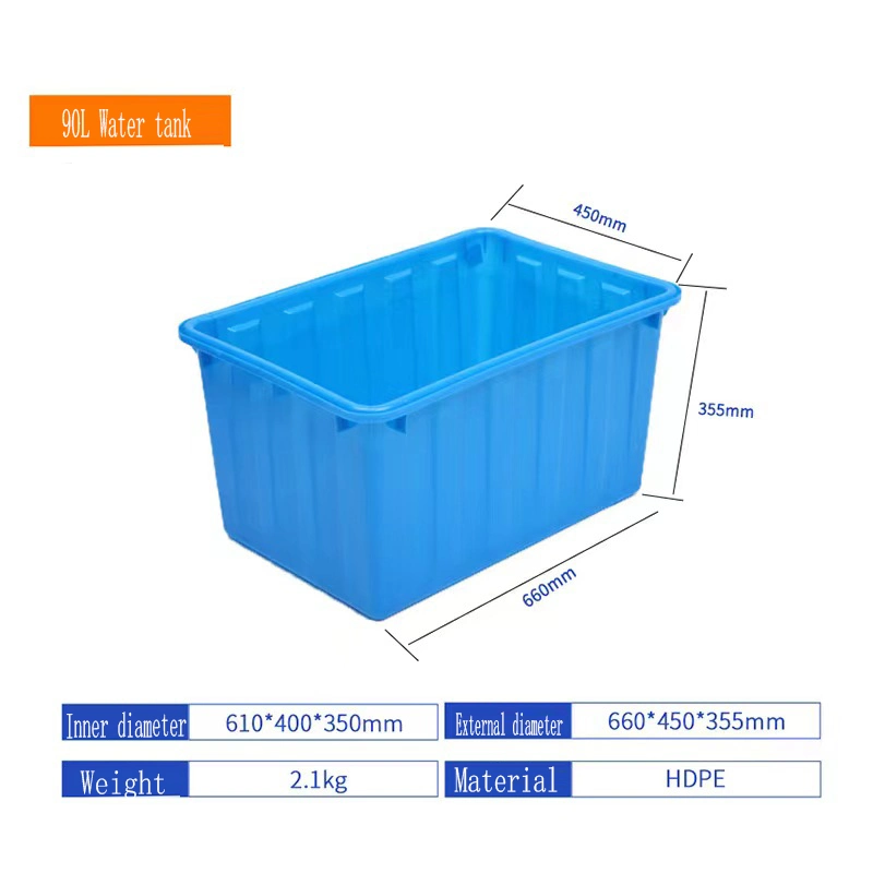 Depósito de agua de plástico gruesa Nervadura de plástico de verificación de la cuenca de peces de gran capacidad material PE Cultura Rectangular Caja de plástico del volumen de negocios Cuadro de logística