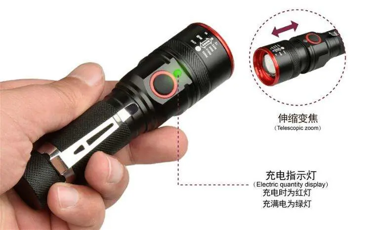 Small Zoomable LED Flashlight Rechargeable Portable Outdoor Torch with Clip