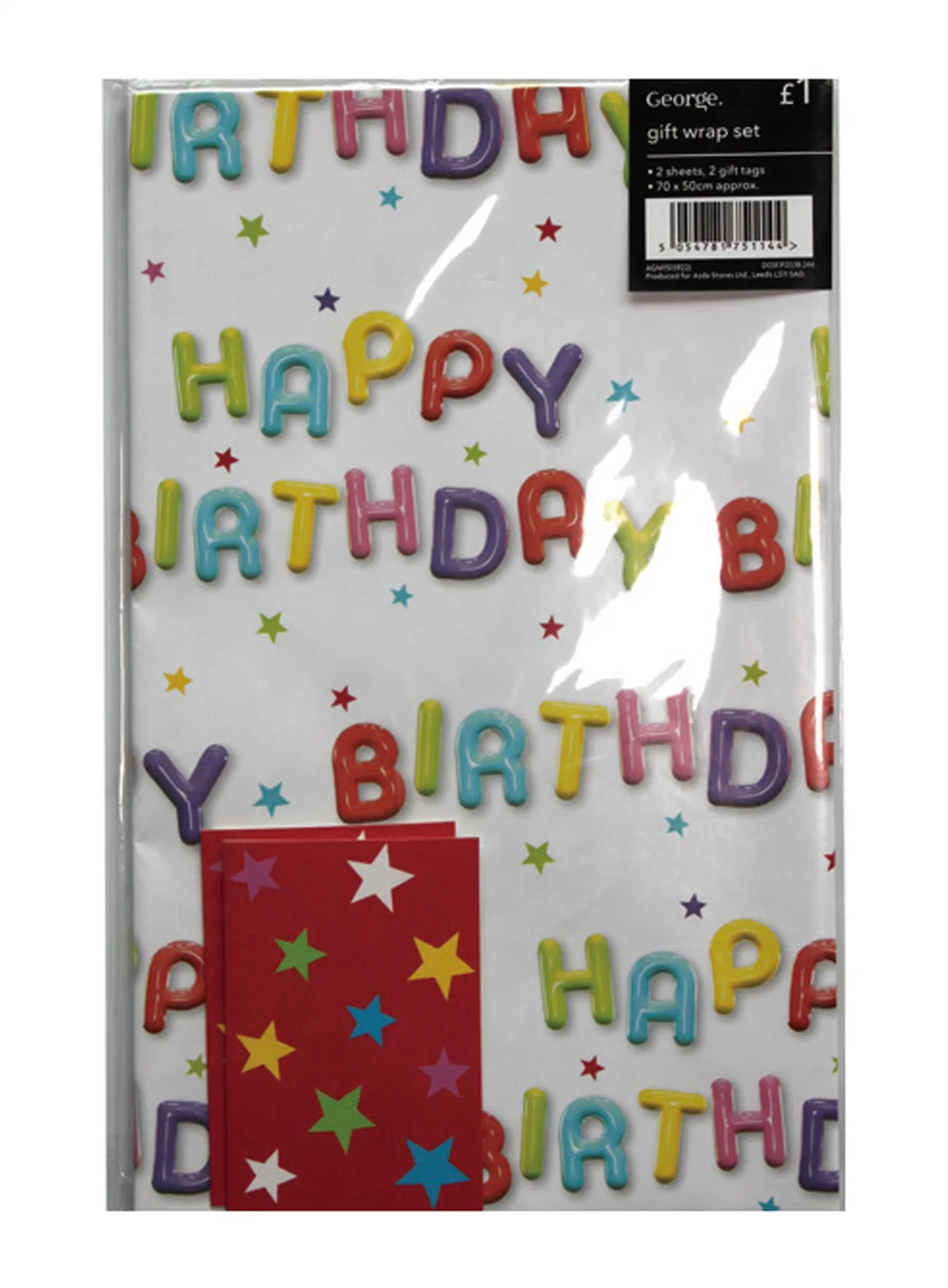 20 Inch Gift Wrapping Paper 4pk Happy Birthday Design