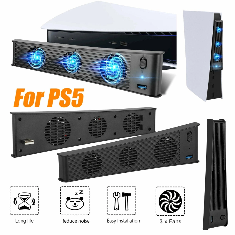 PS5 3 en 1 De / UHD Hôte Base de Chargement Multifonctionnelle avec Ventilateur Support de Rangement pour Disques de Jeu Plateau de Poignée Support de Chargeur