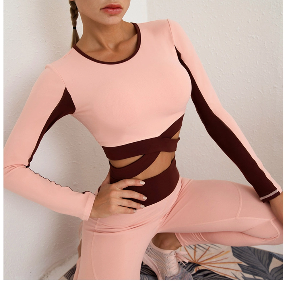 Autumn Winter Sports Fitness Yoga Clothes Women's Cross Sexy Crop Top High Elastic Long Leeved Gym Fitness Top