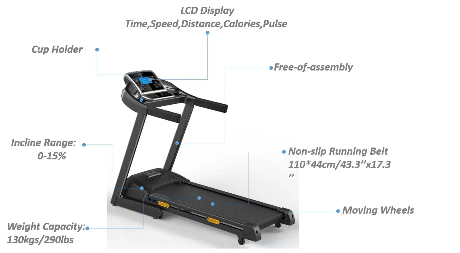 Fitness Running Machine Motorized Free Assembly Home Treadmill