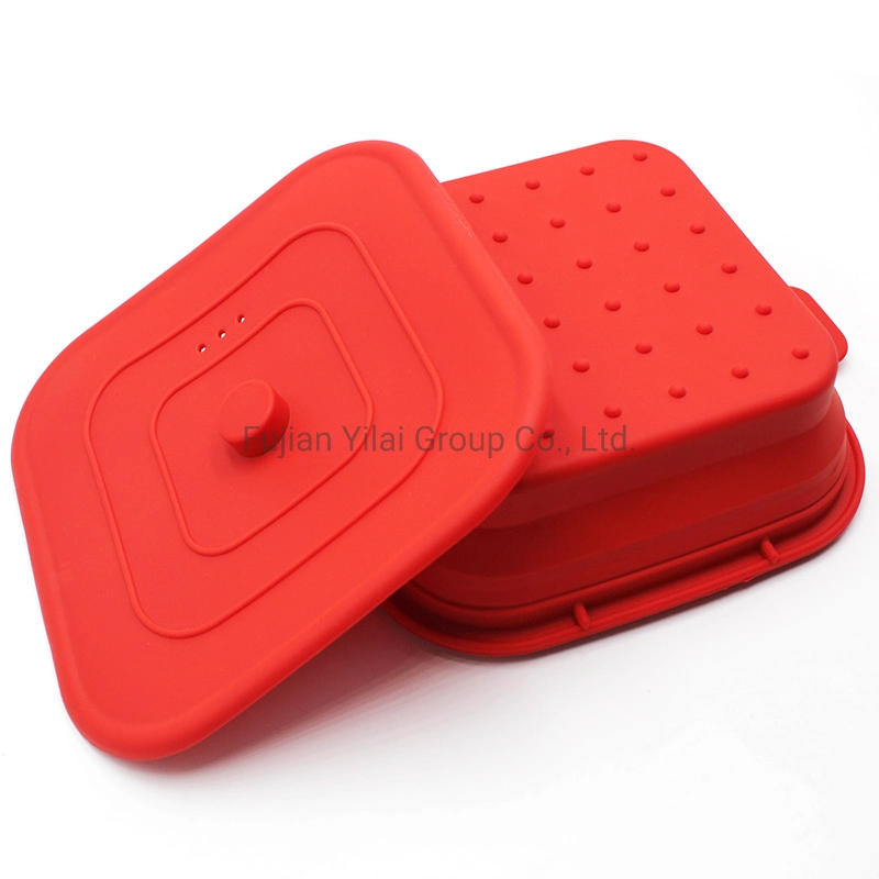 Square Collapsible Food Storage Container 800ml Foldable Bento Silicone Lunch Box with Lid