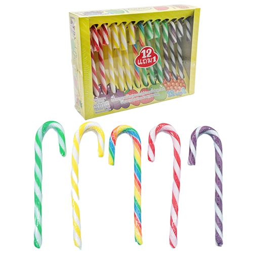 Süßigkeiten Großhandel Custom Halal Weihnachten Regenbogen Hard Candy Cane Lollipop Süßigkeiten