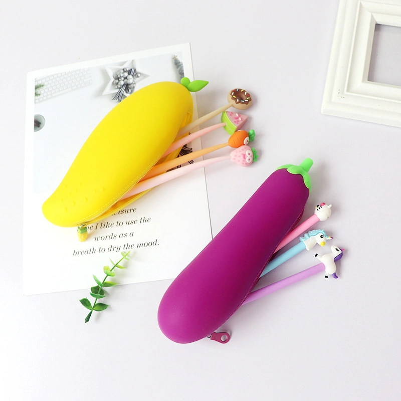 Cartoon Custom Logo Student Silicone Fruit Vegetable Pencil Bag Pen Case