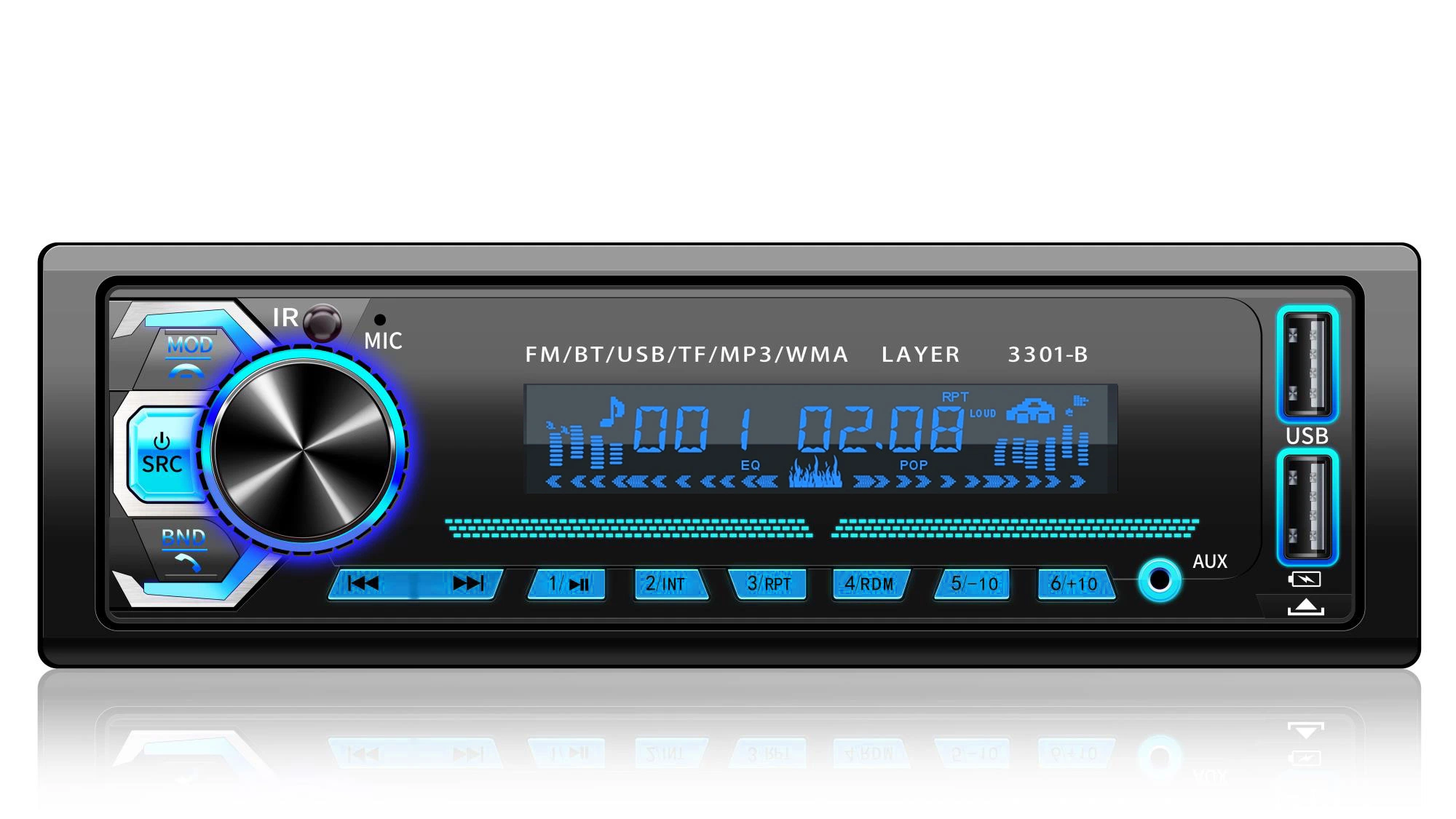 Un lecteur MP3 DIN 7 couleurs changé radio de voiture avec Lecteur Bluetooth