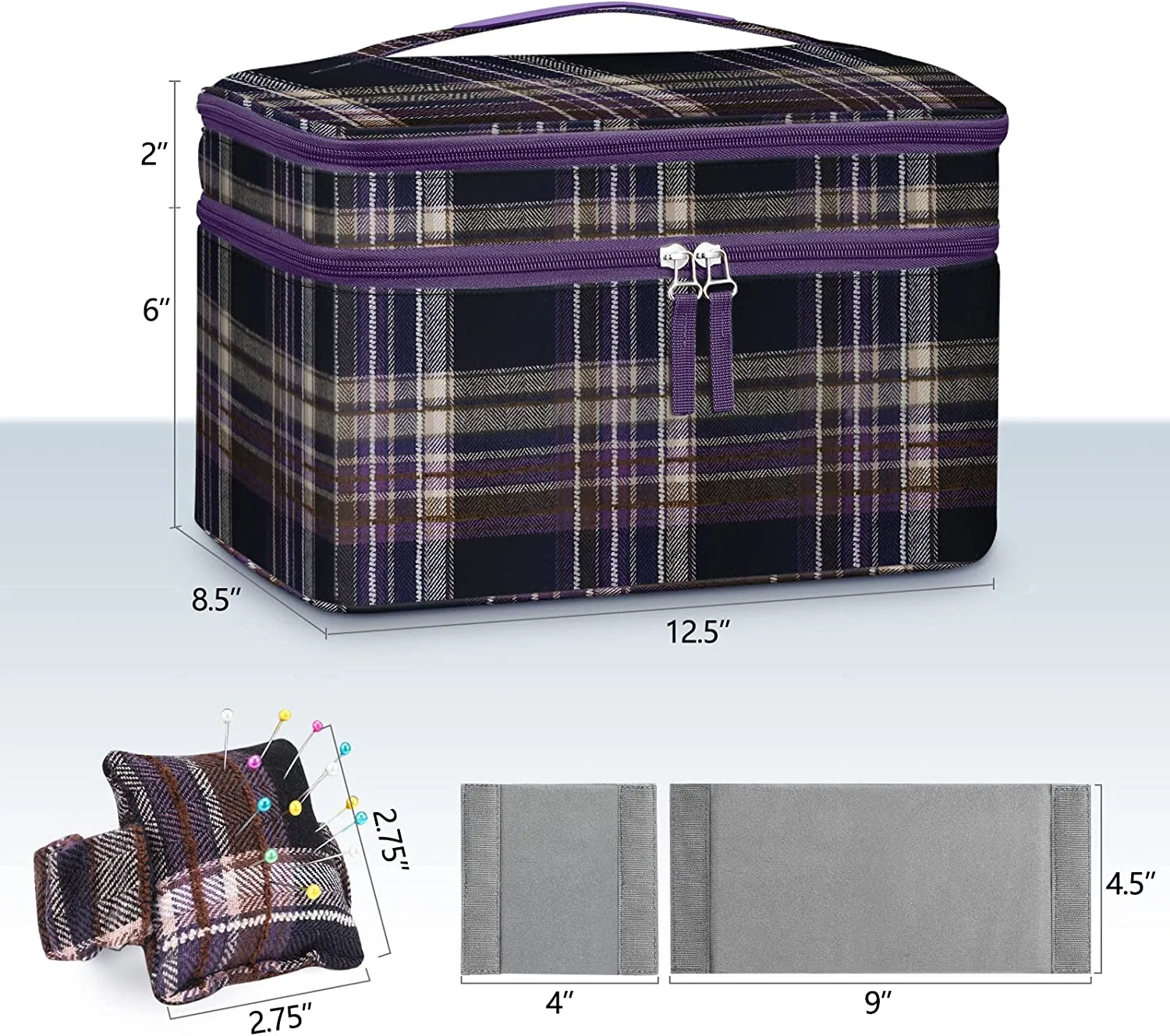 Double-Layer Sewing Kits Carrying Bag with Wrist Pin Cushion for Threads