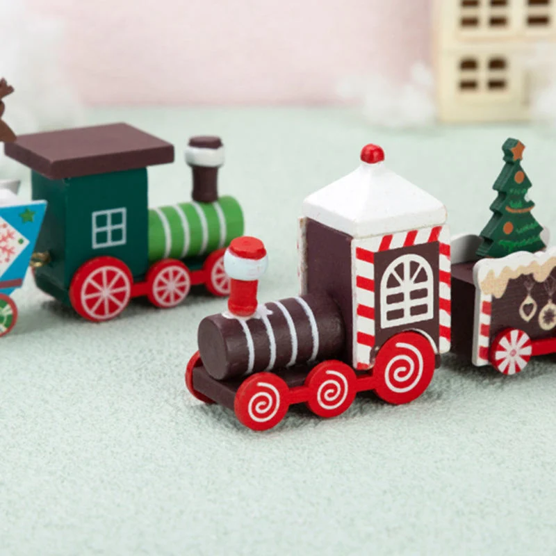Dollhouse Miniature Christmas Wooden Colorful Train Model Christmas Holiday Gift