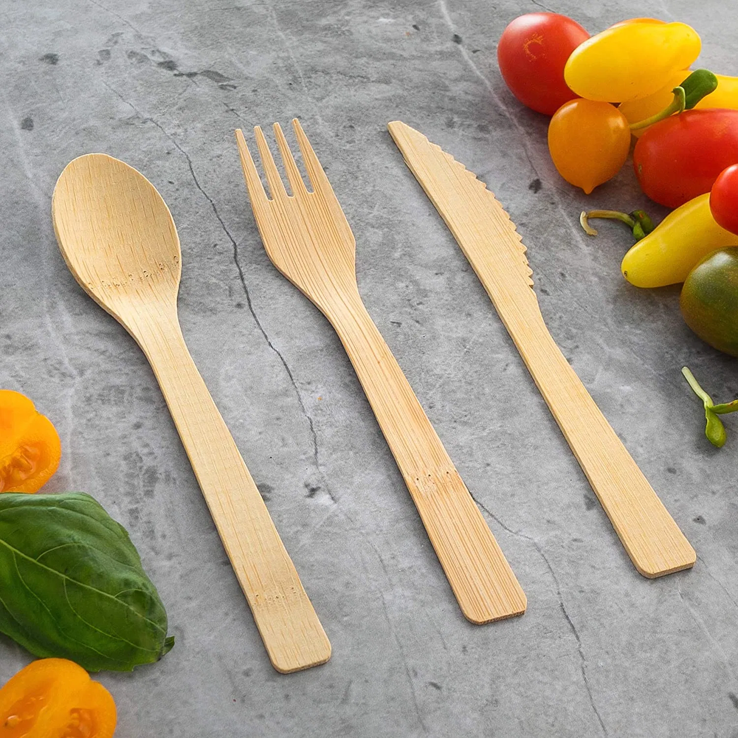 Disposable Eco-Friendly Bamboo Spoon Knife Fork Compostable Biodegradable Wooden Kitchenware