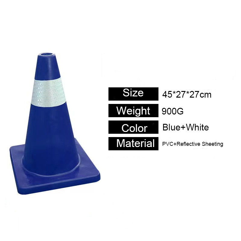 Hot Sale Customized Highly Visible Blue PVC 45cm Road Safety Traffic Cone