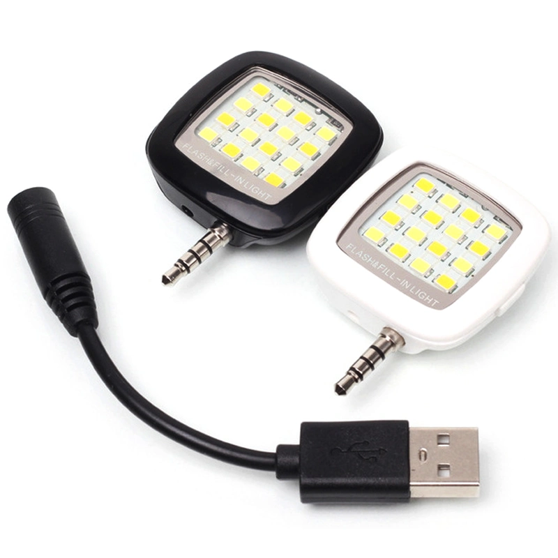 Conector 3.5mm enchufe Selfie LED de luz de flash para Ios/Android Teléfono