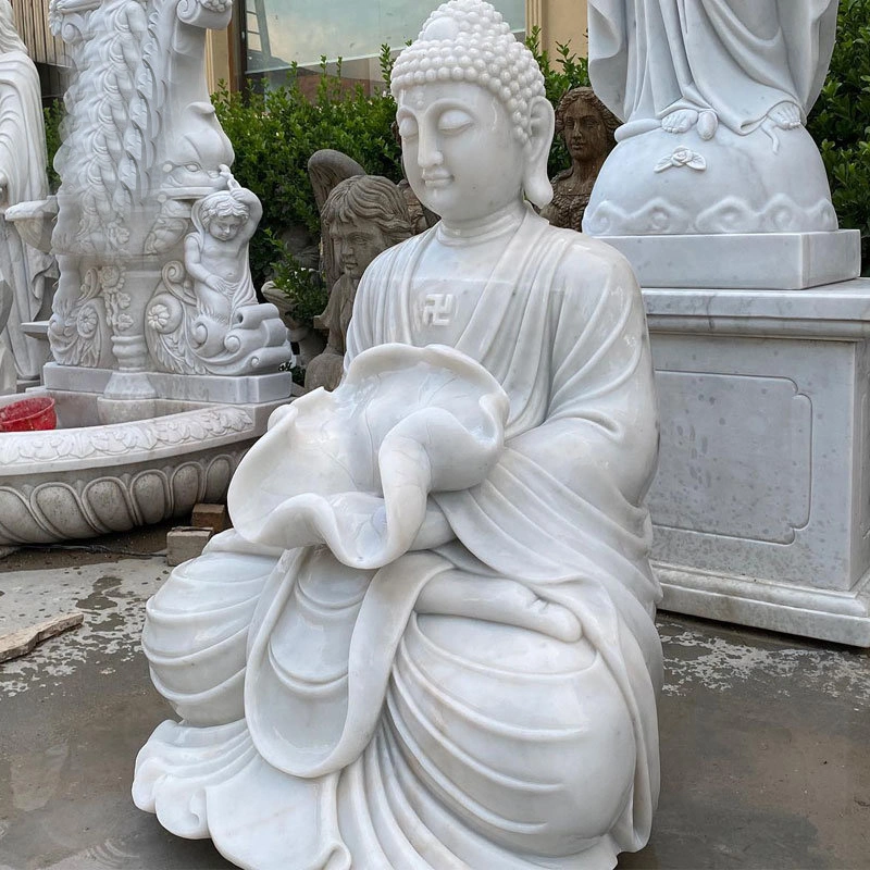 Custom Modern Garden Temple Decoration Large Stone Buddha Statue Hand-Carved Polished White Marble Meditating Buddha Sculpture