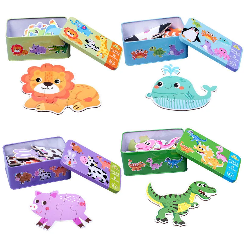 Cartoon Iron Box Educational Toys Car Fruit Animal Puzzle Juego