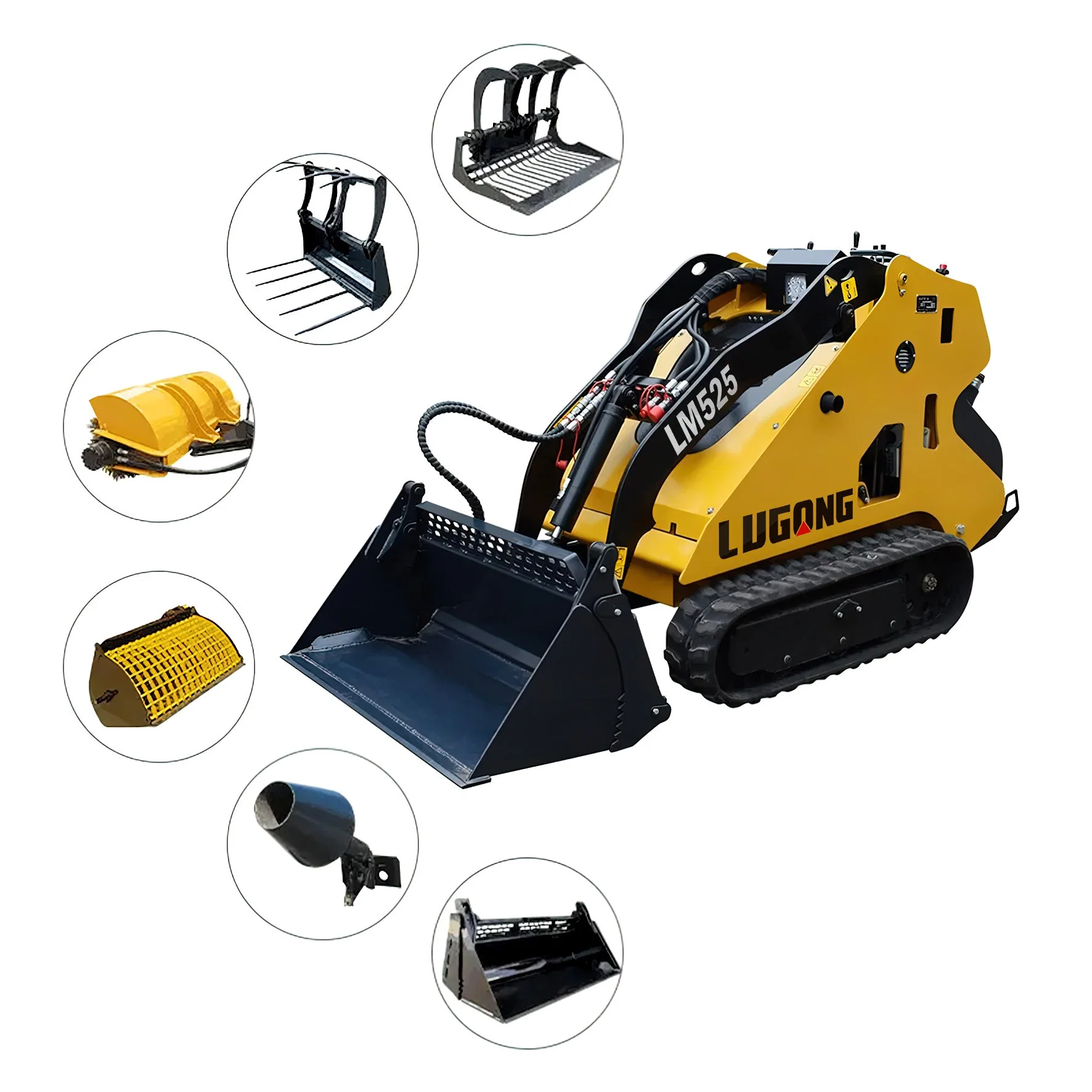 China Lugong Lm525 Mini Hydraulic Cylinders Loader Skid Steer with Shovel for Farm CE EPA