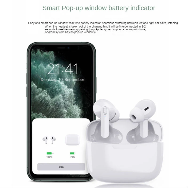 New Fashion Tws Stereo Wireless Pop-up White Headphones Earphones Bluetooth Headset 35mAh Charging Bin for Apple Mobile