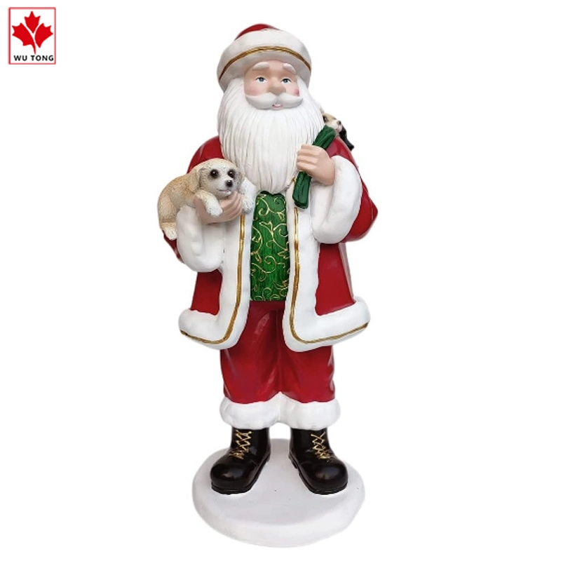 Artigos engraçados do christmas da resina Santa com Figurine do cão repouso e Decoração de férias