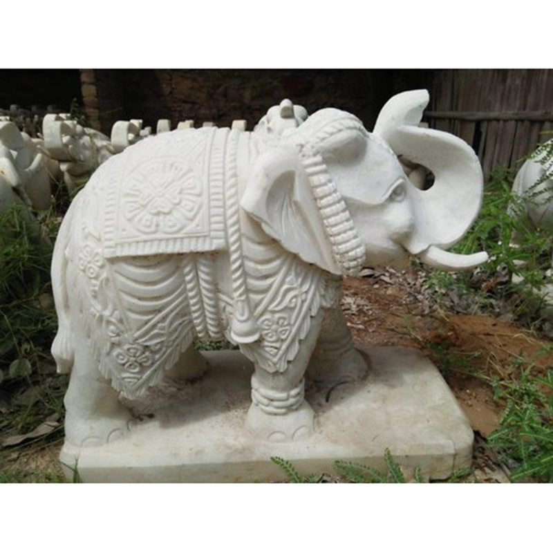 Handmade Marble Stone Animal Sculpture Elephant Statue for Garden Decor