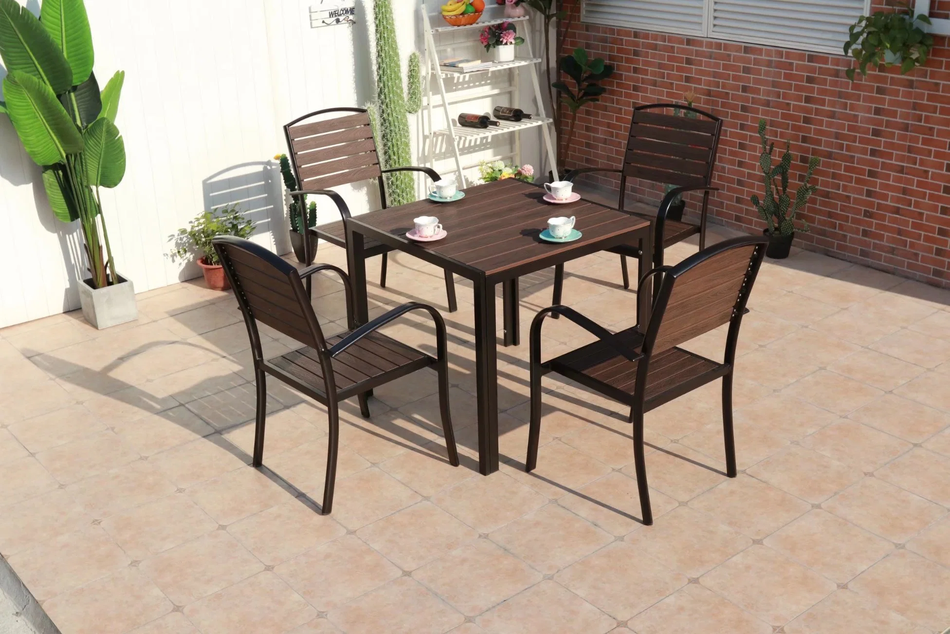 Outdoor Cafe Chairs and Tables for Outdoor Garden Villa Outside The Table Open-Air Balcony Recreational Plastic Wood Furniture