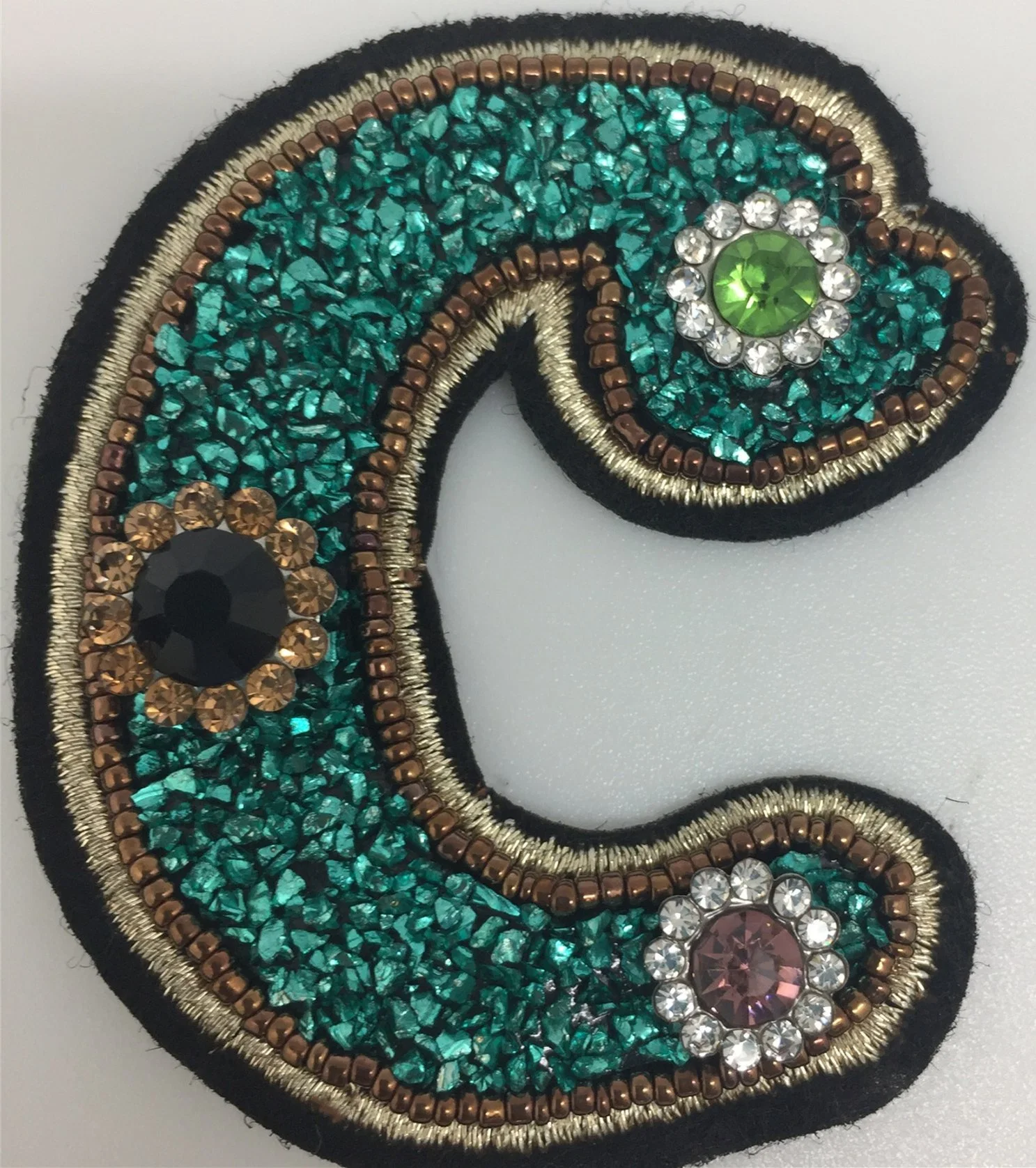 Embroidery Letter Patch with Beads and Crystal Diamond for Garment and Bag Accessories