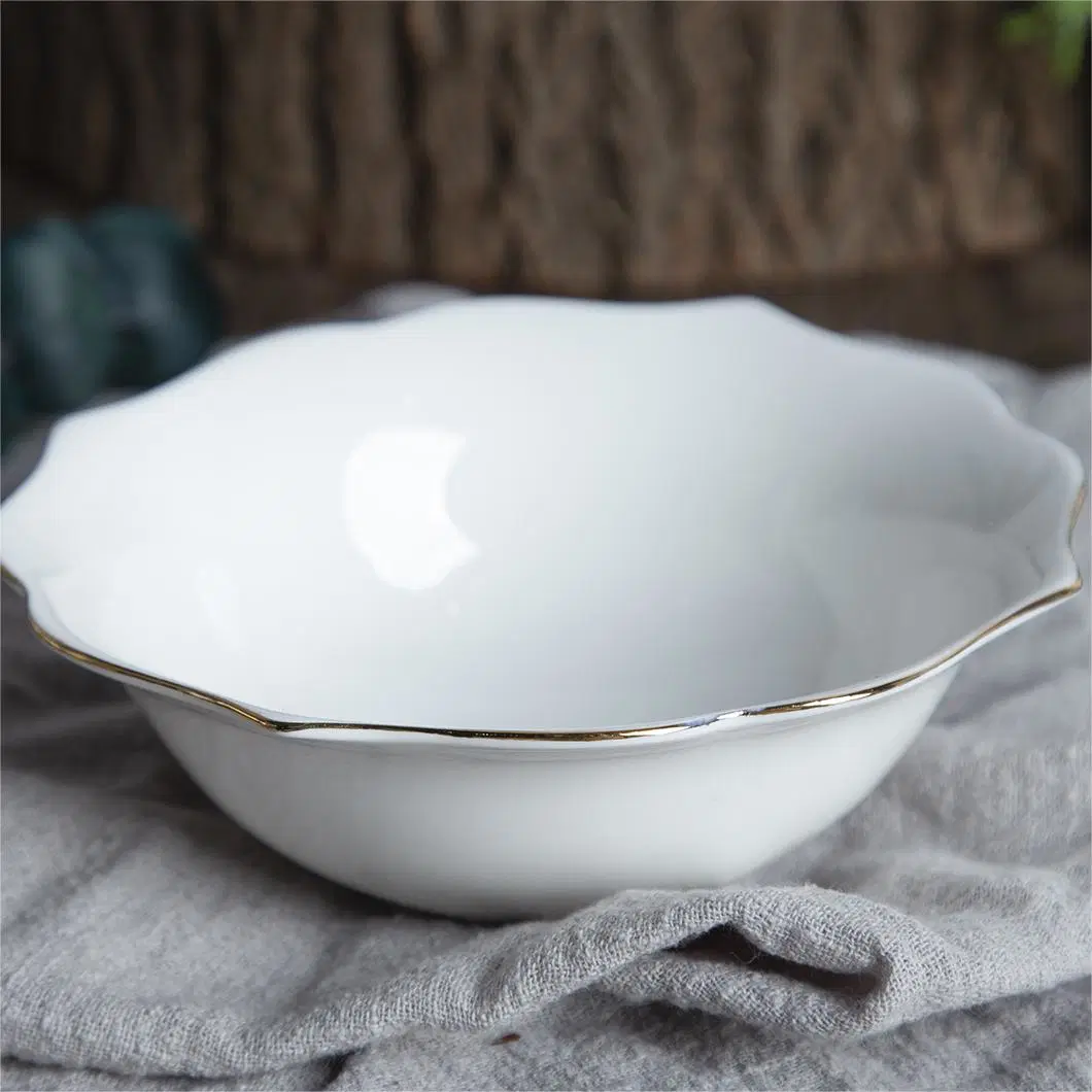 Best Seller White Daisy Gold/Platinum Rim Wave Shape Boat 30pieces 6 Person Porcelain Dinnerware Set